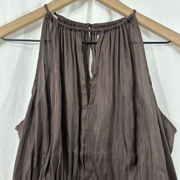 Old Navy Chocolate Brown Satin Sleeveless Elastic Waist Top Womens Size M Fall - Picture 4 of 8